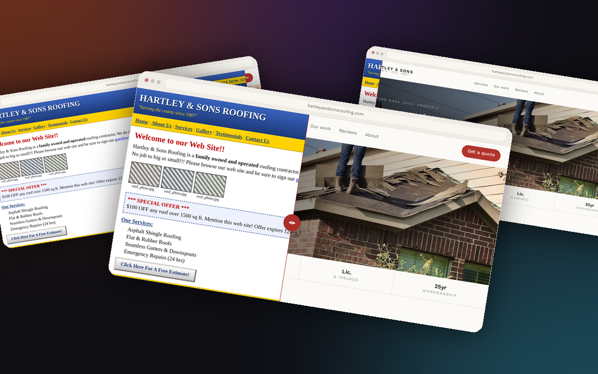 The Rebuild before and after website showcase screens