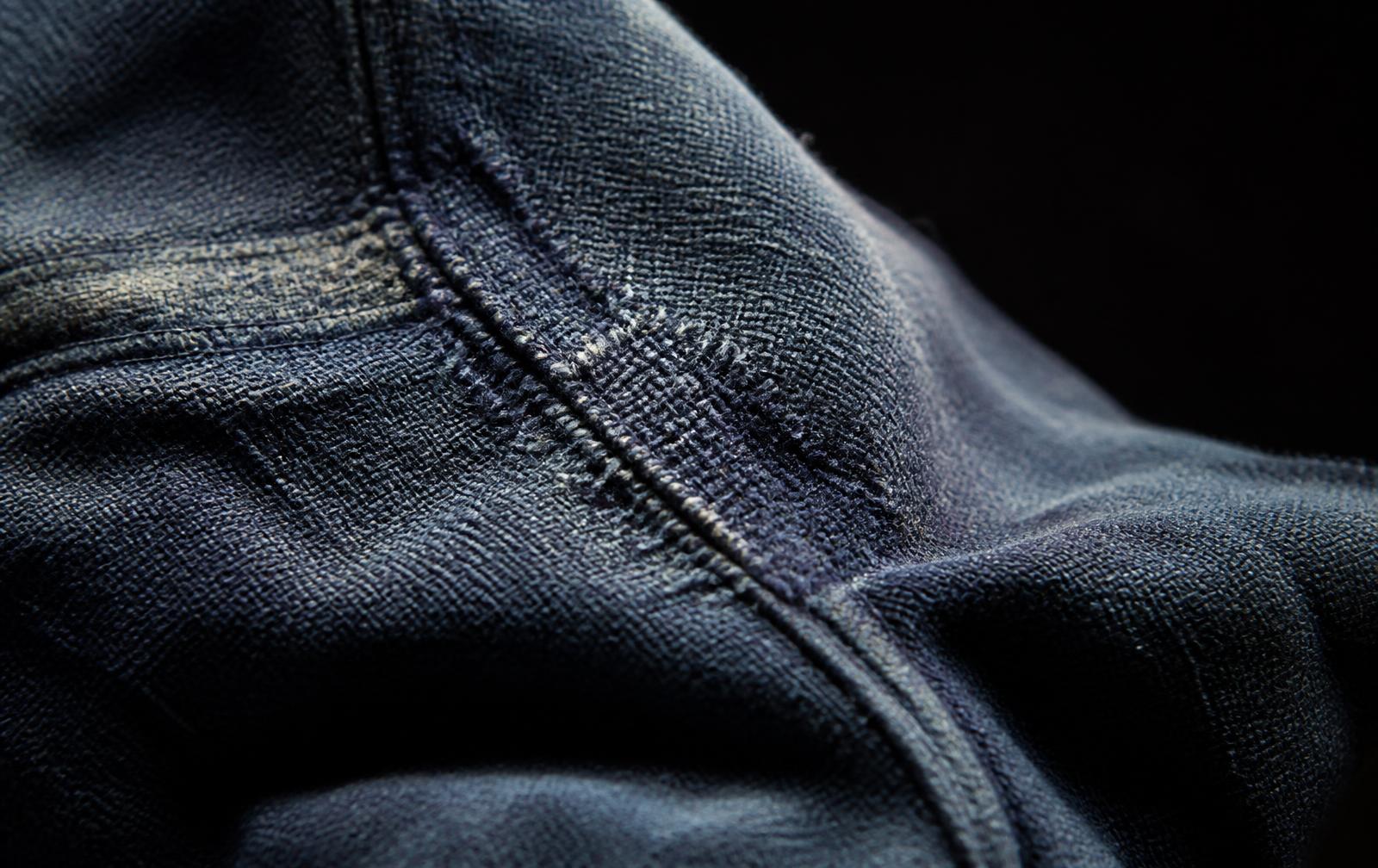 Close weave of indigo cotton twill and undyed canvas